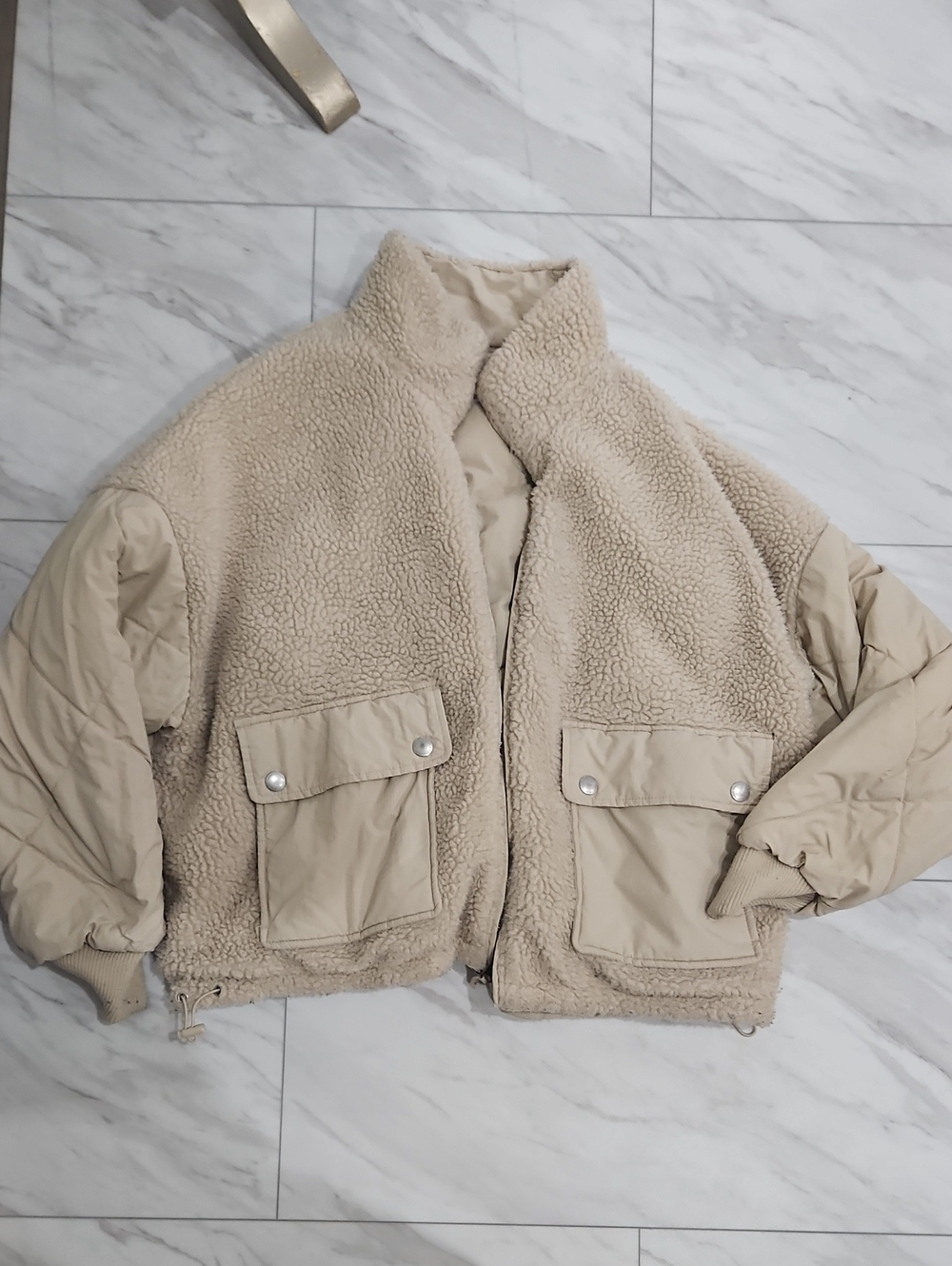 Amwrican Eagle Neutral Sherpa Bomber Jacket - Reversible